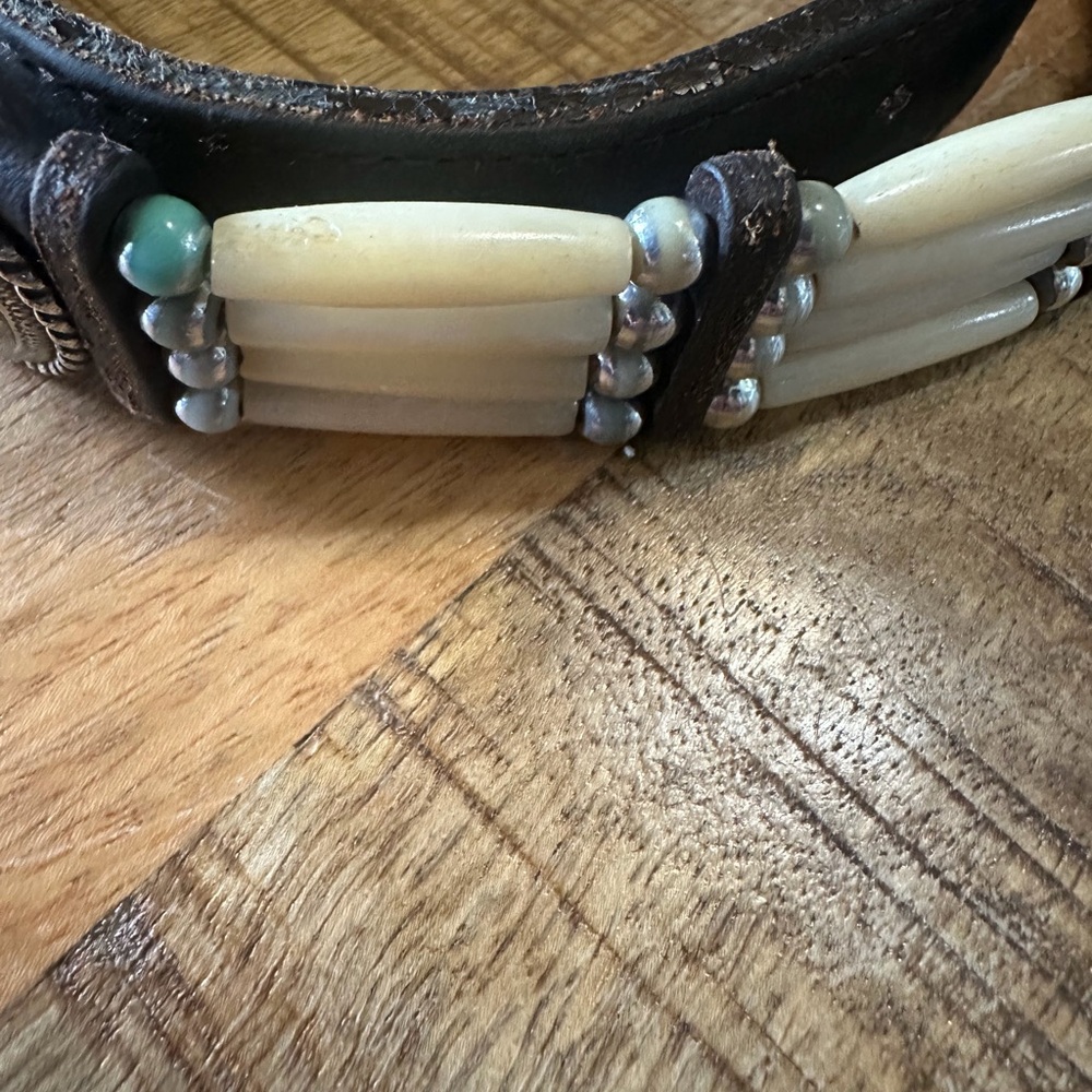 Vtg Tony Lama Leather Concho Bone Bead Western Brown Leather Womens Belt 28" - Picture 7 of 16